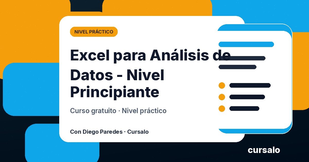 Portada del curso Excel para Análisis de Datos - Nivel Principiante