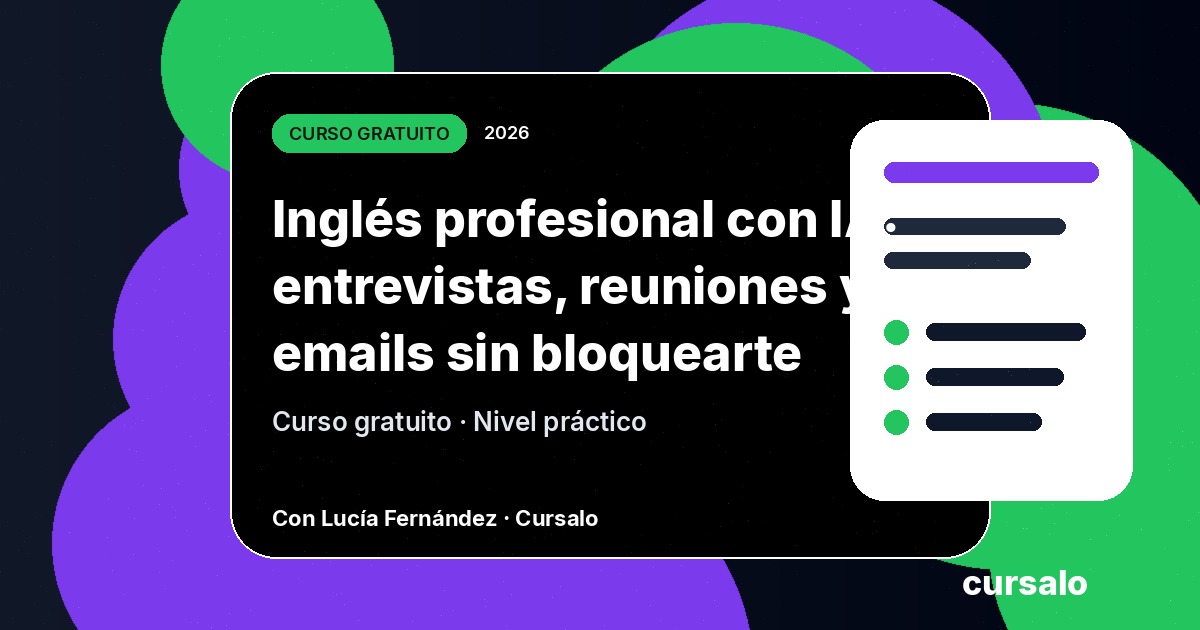 Portada del curso Inglés profesional con IA: entrevistas, reuniones y emails sin bloquearte