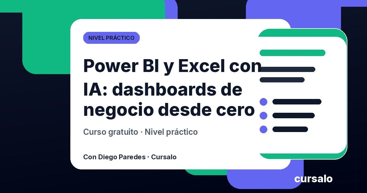 Portada del curso Power BI y Excel con IA: dashboards de negocio desde cero