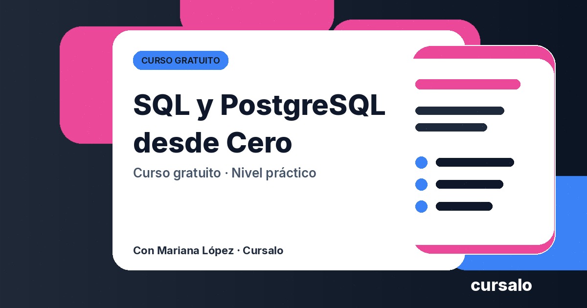 Portada del curso SQL y PostgreSQL desde Cero